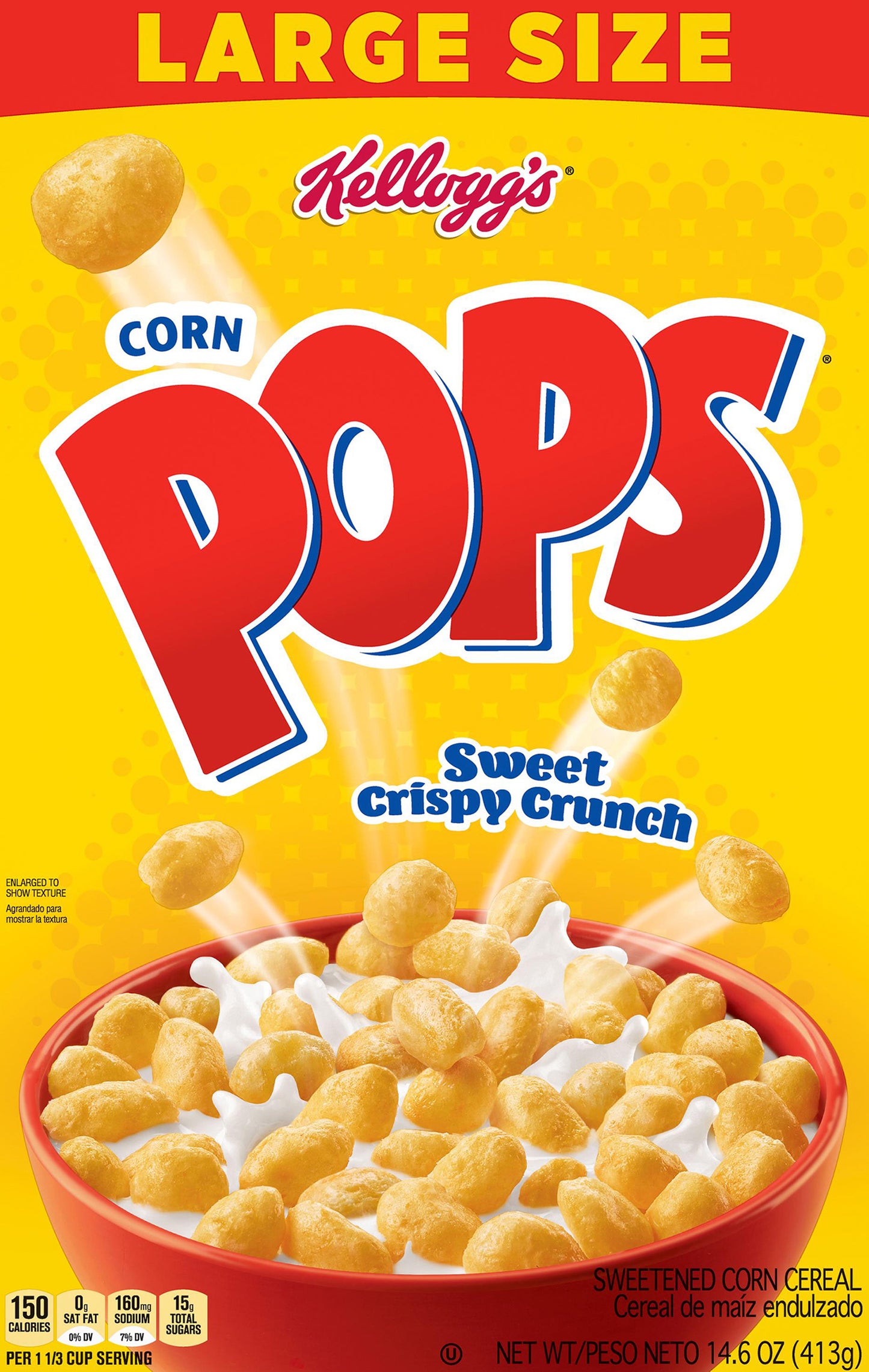 Corn Pops Large Size Sweet Crispy Crunch Sweetened Corn Cereal 14.6 oz