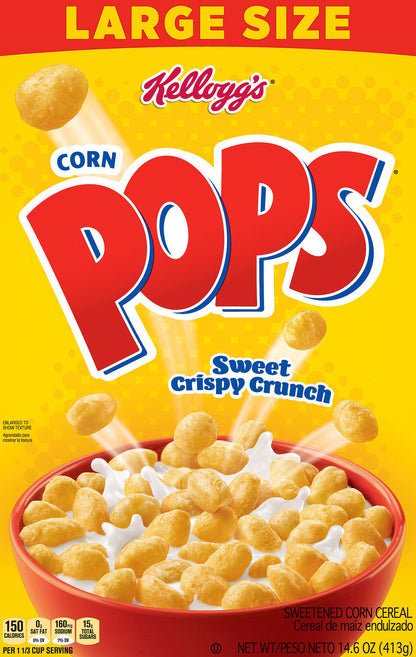 Corn Pops Large Size Sweet Crispy Crunch Sweetened Corn Cereal 14.6 oz