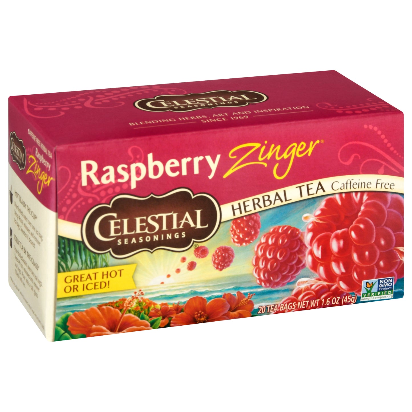 Celestial Seasonings Caffeine Free Tea Bags Raspberry Zinger Herbal Tea 20 ea