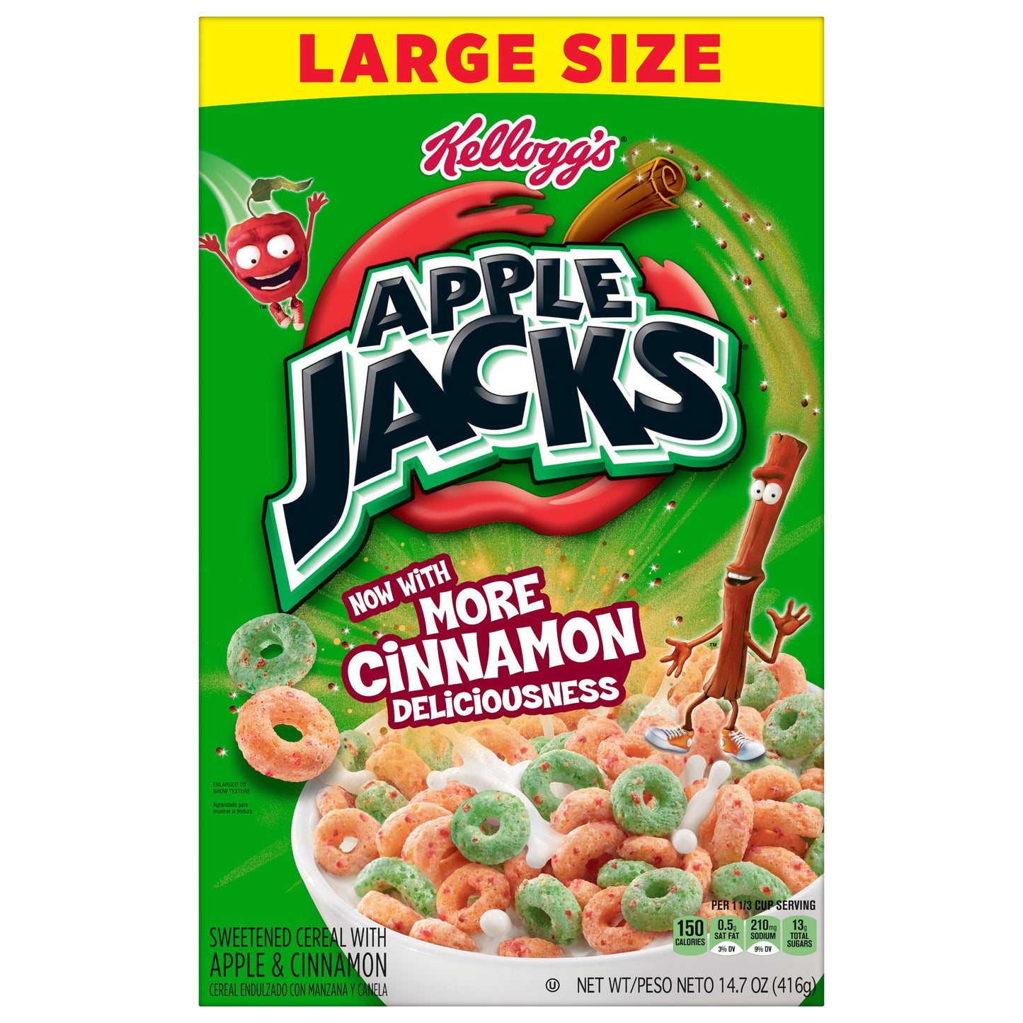 Apple Jacks Large Size Sweetened Cereal with Apple & Cinnamon 14.7 oz