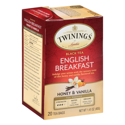 Twinings English Breakfast Tea Bags Honey & Vanilla Black Tea 20 ea