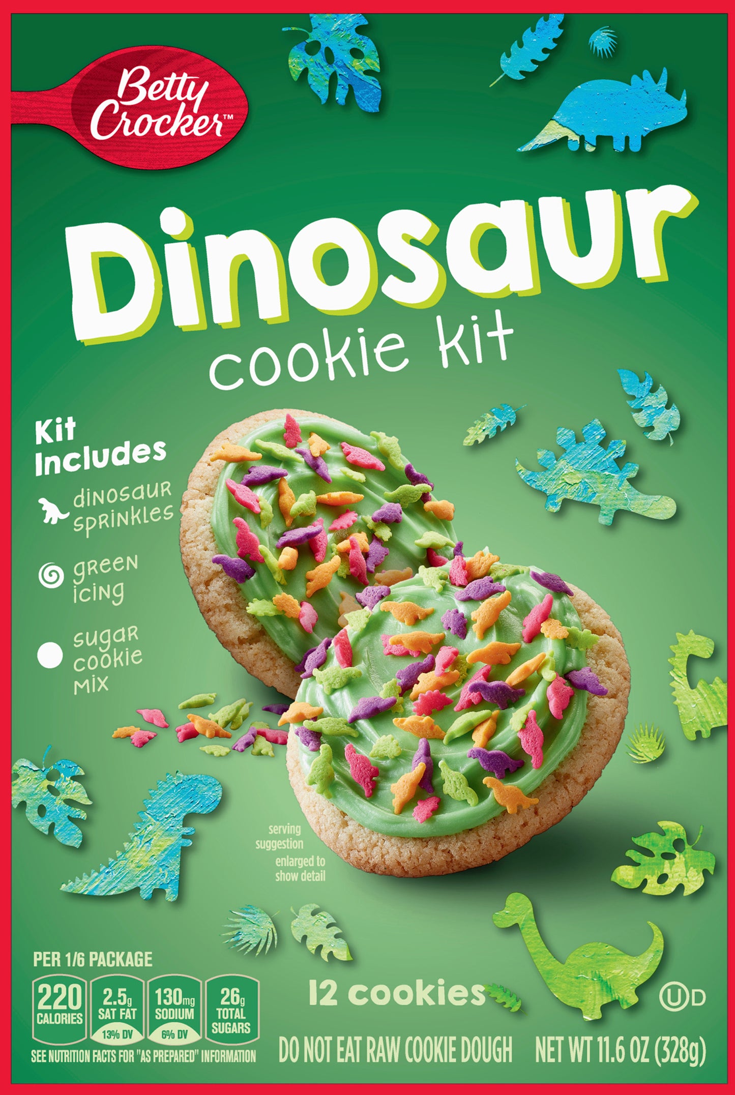 Betty Crocker Dinosaur Cookie Kit with Green Icing & Sprinkles, 11.6 oz