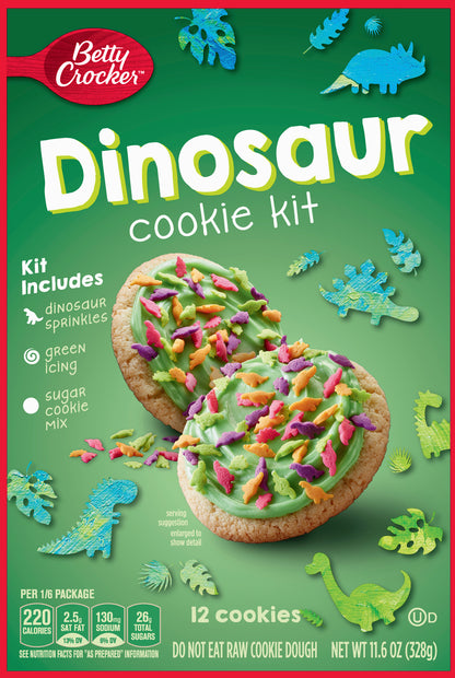 Betty Crocker Dinosaur Cookie Kit with Green Icing & Sprinkles, 11.6 oz