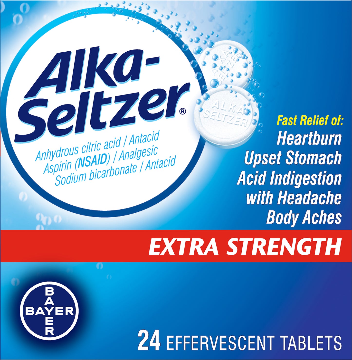 Alka-Seltzer Extra Strength Antacid/Analgesic Effervescent Tablets 24 ea Box